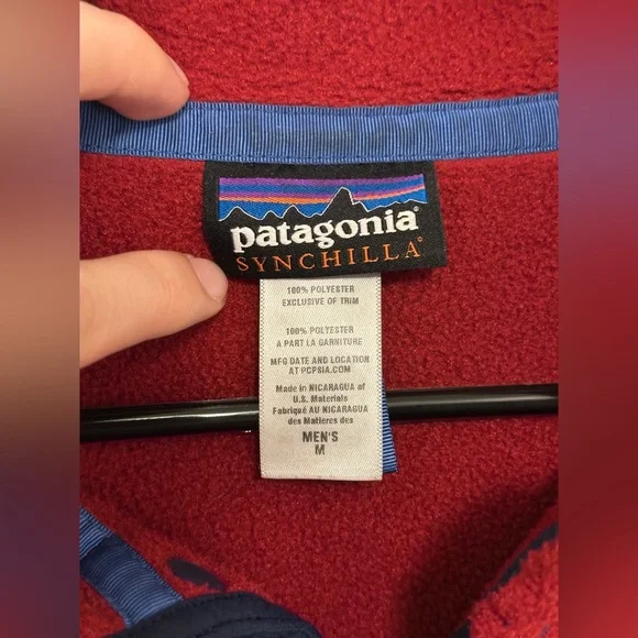 Patagonia Synchilla Snap-T Pullover Red & Navy Fleece Medium (M) - Picture 3 of 6